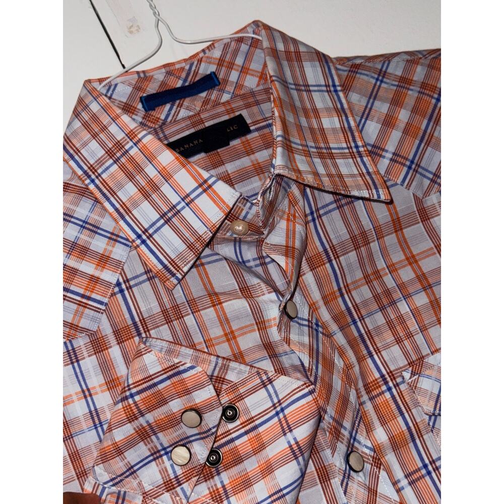 Banana Republic Shirt Youth L Orange Blue Plaid Button Up Long Sleeve Casual